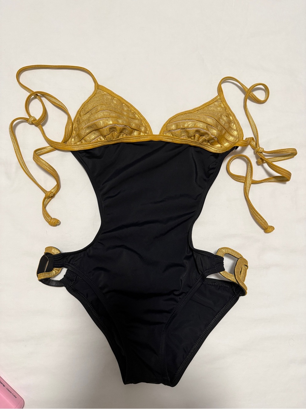 New Guess Vintage Black Swimsuit with Gold Accent, XS